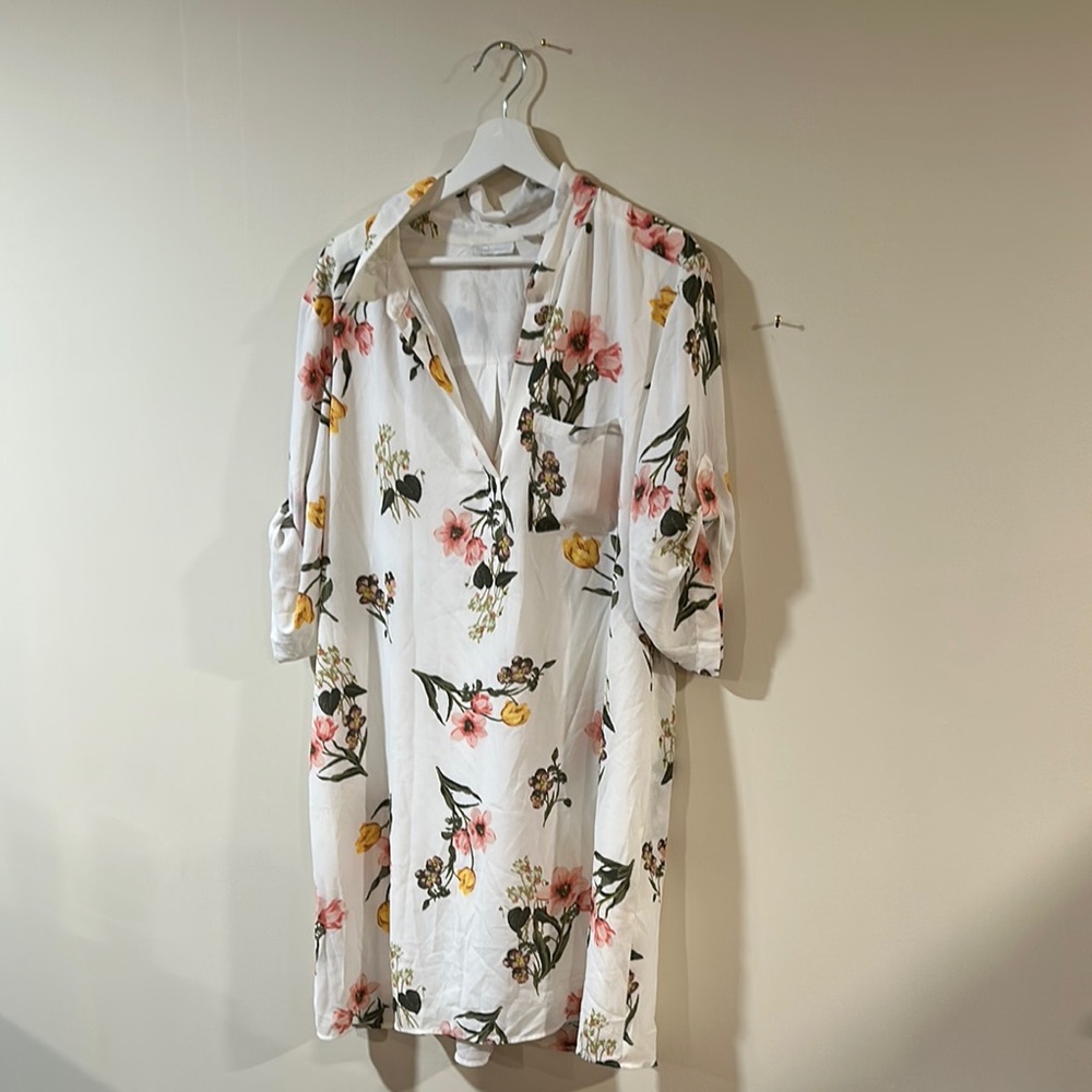 Floral Print White Shirt Dress